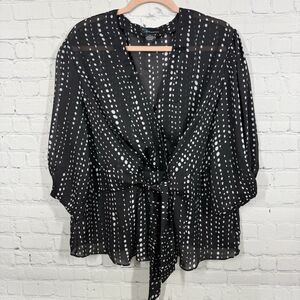 Momentum Sheer Cropped Blouse Women Plus Size 2x Black White Dots Whimsygoth